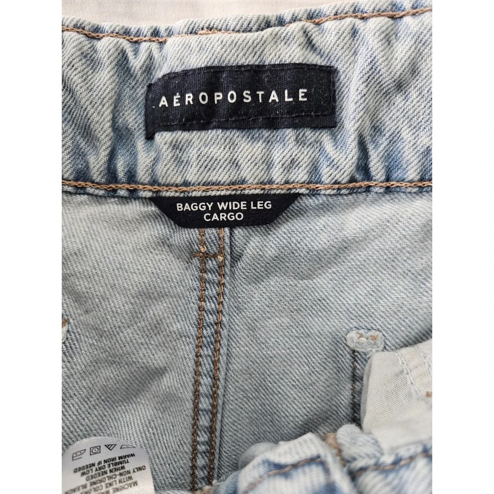 Aeropostale Jeans Womens 2S‎ Baggy Wide Leg Cargo Light Wash